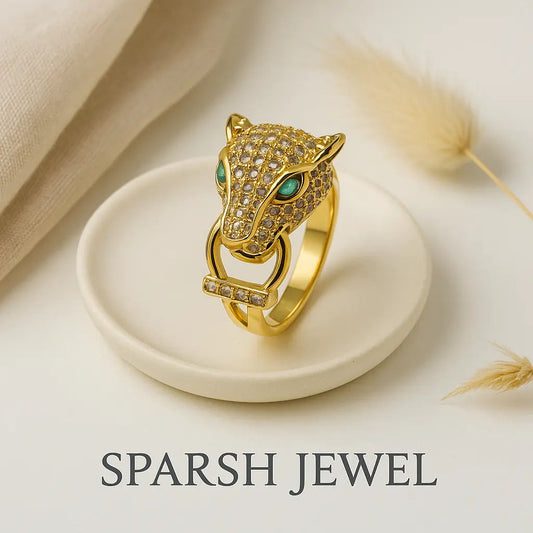 Golden Panther Ring with Green Eyes | Luxury Gold-Plated Jewelry lifestylebysparsh.in