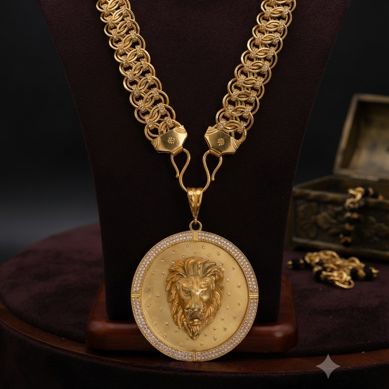 Royal Lion Big Chain on dark slate with wooden box