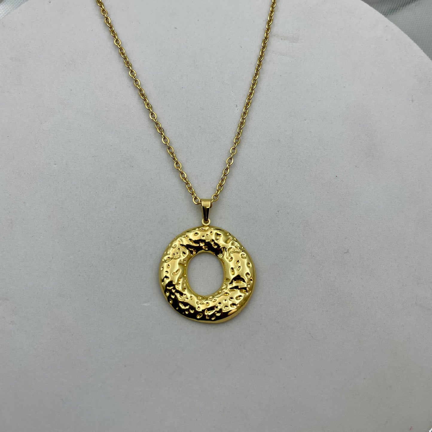 Hammered Gold Circle Pendant Necklace - Artisan Textured Design
