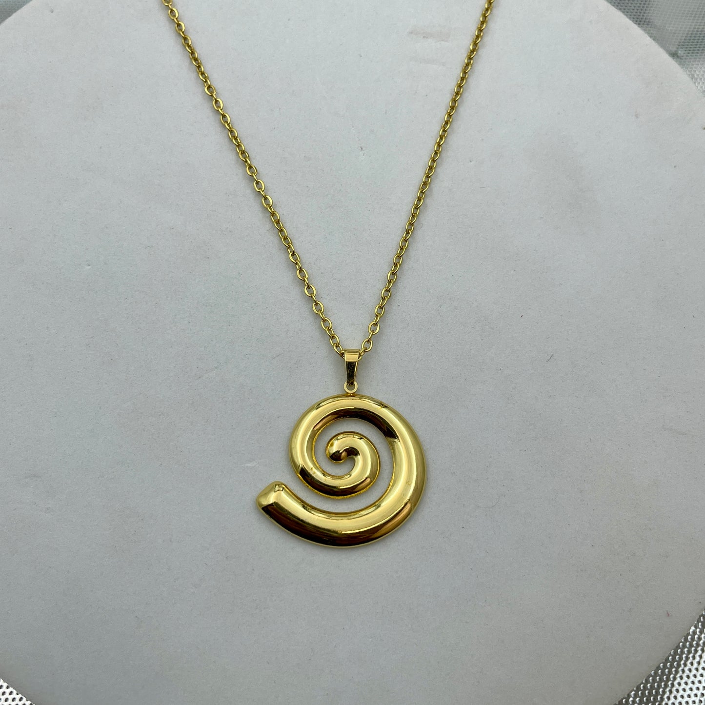 Gold Spiral Pendant Necklace - Swirl Design Statement Piece