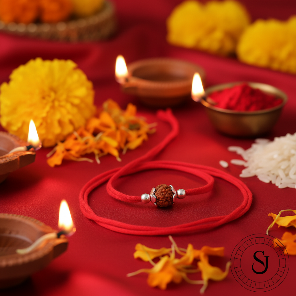 Sparsh Jewel Single Rudraksha Rakhi traditional festive look