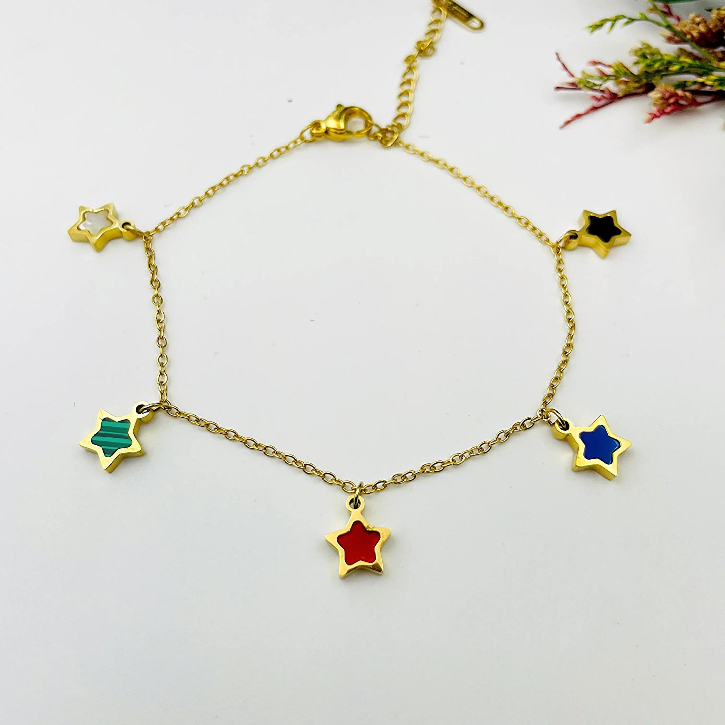 Gold Plated Multi-Colored Star Charm Bracelet | Trendy & Elegant Jewelry | Lifestyle by Sparsh lifestylebysparsh.in