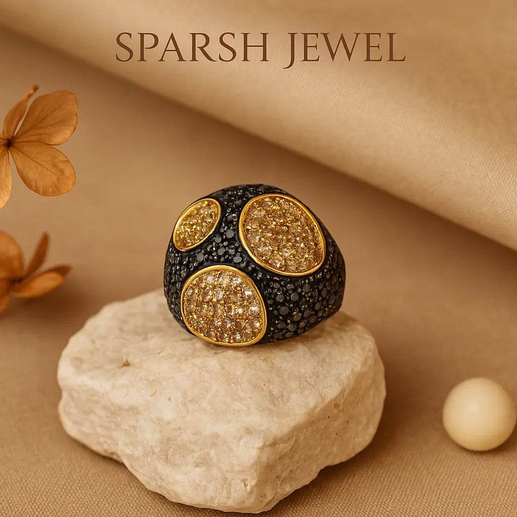 Black & Gold Cocktail Ring - lifestylebysparsh.in