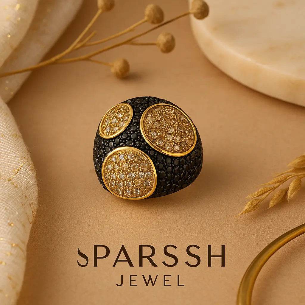 Black & Gold Cocktail Ring - lifestylebysparsh.in