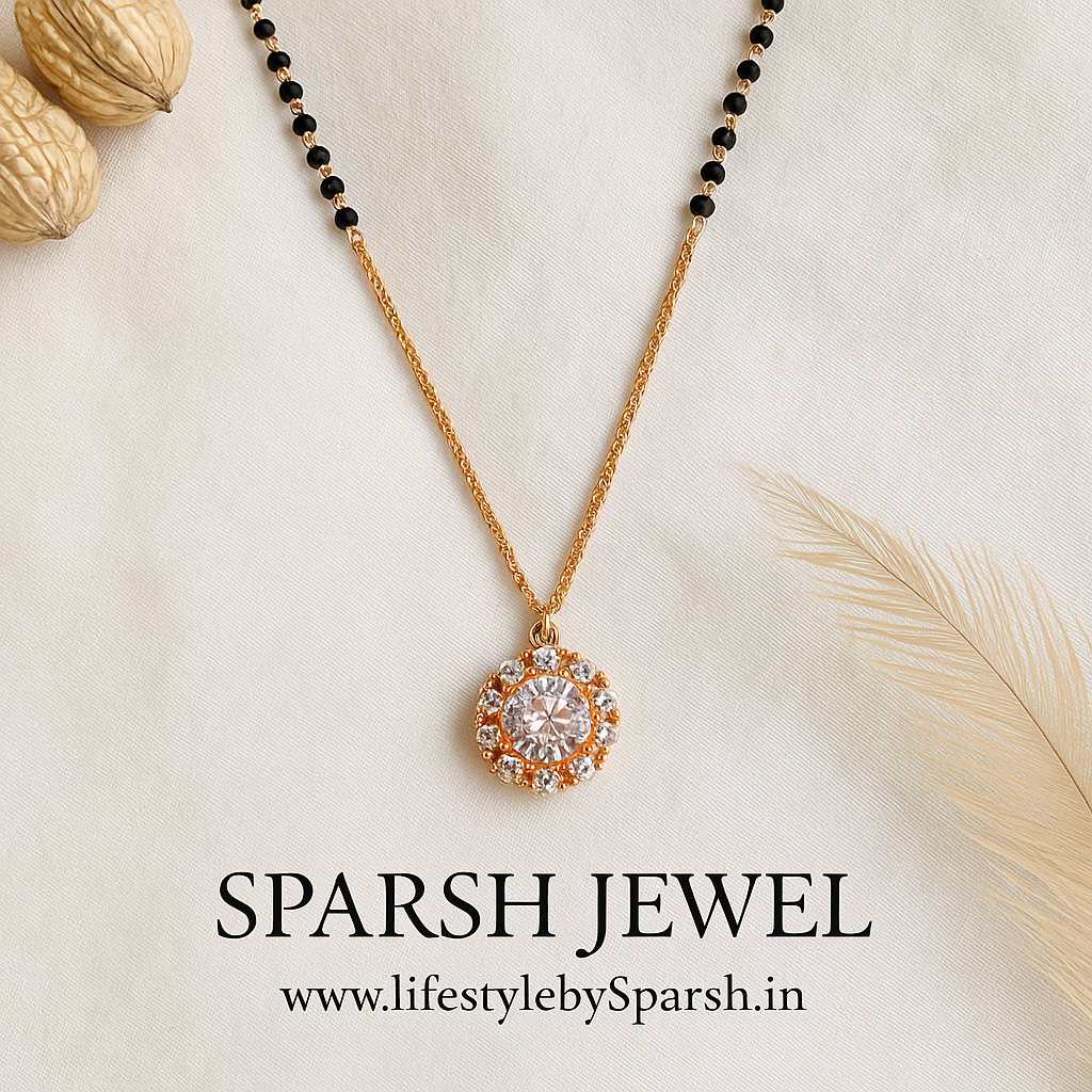 "Divya Mangalsutra – Elegant Rose Gold Gemstone Pendant" lifestylebysparsh.in