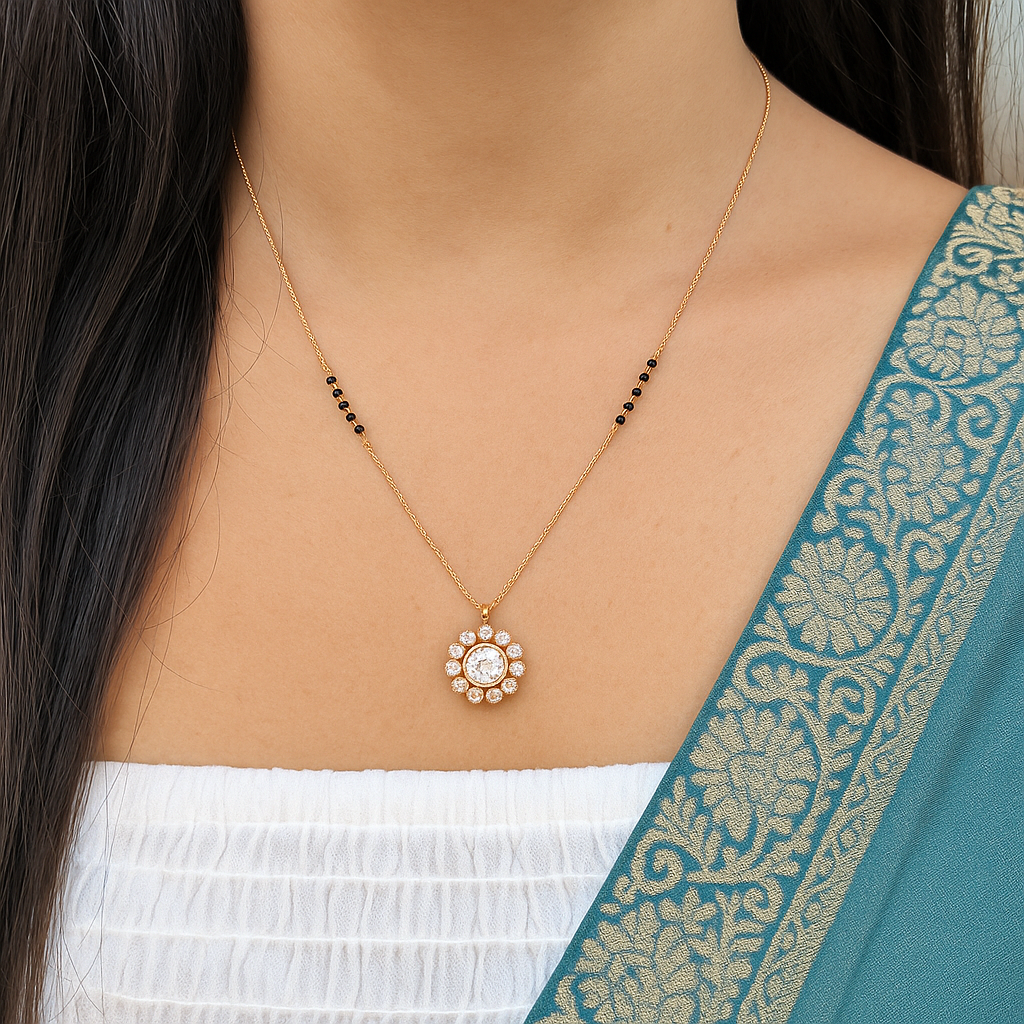 "Divya Mangalsutra – Elegant Rose Gold Gemstone Pendant" lifestylebysparsh.in