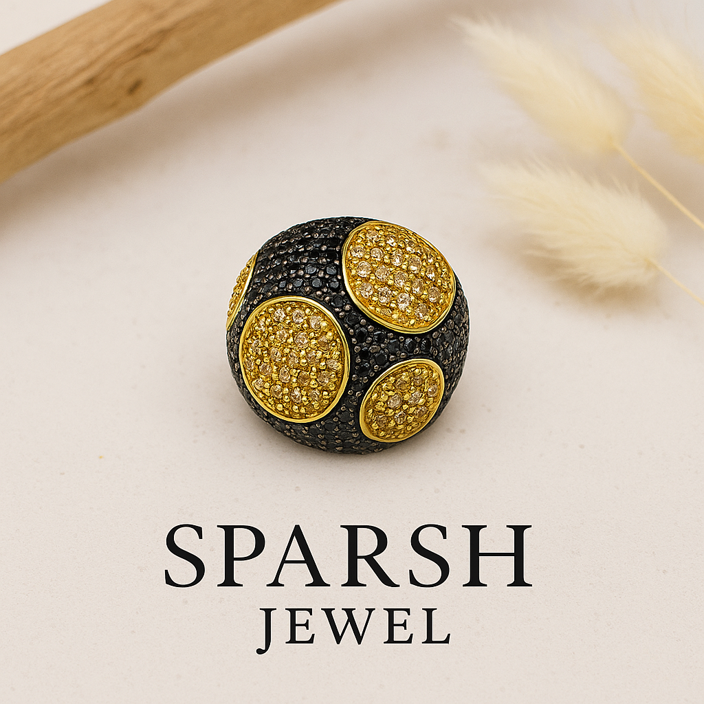 Black & Gold Cocktail Ring lifestylebysparsh.in