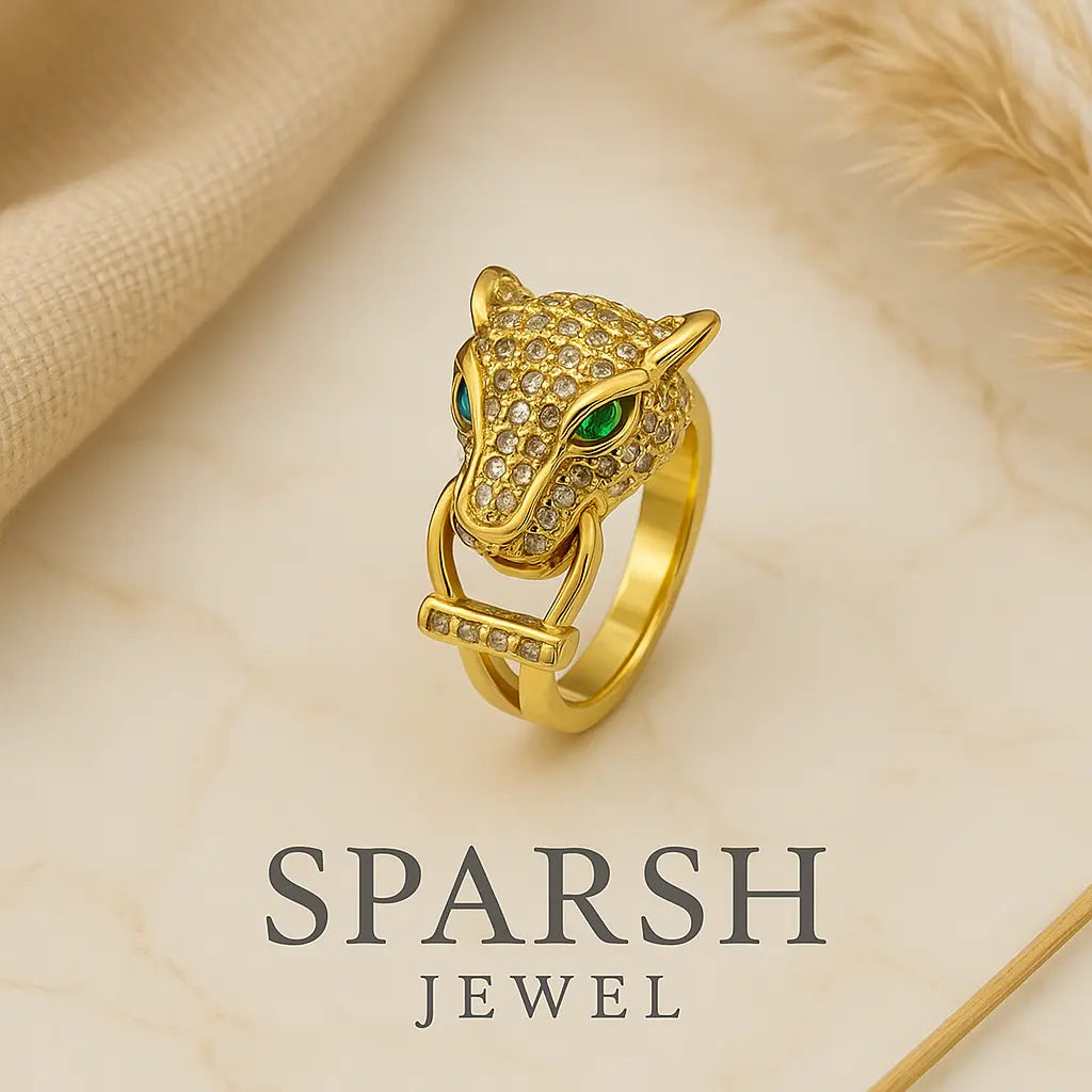 Golden Panther Ring with Green Eyes | Luxury Gold-Plated Jewelry lifestylebysparsh.in