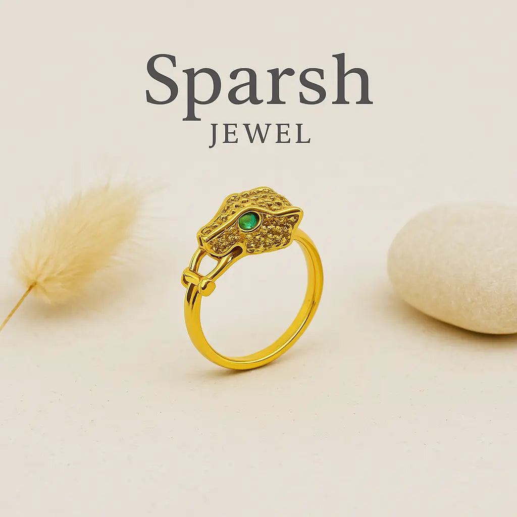 Golden Panther Ring with Green Eyes | Luxury Gold-Plated Jewelry lifestylebysparsh.in