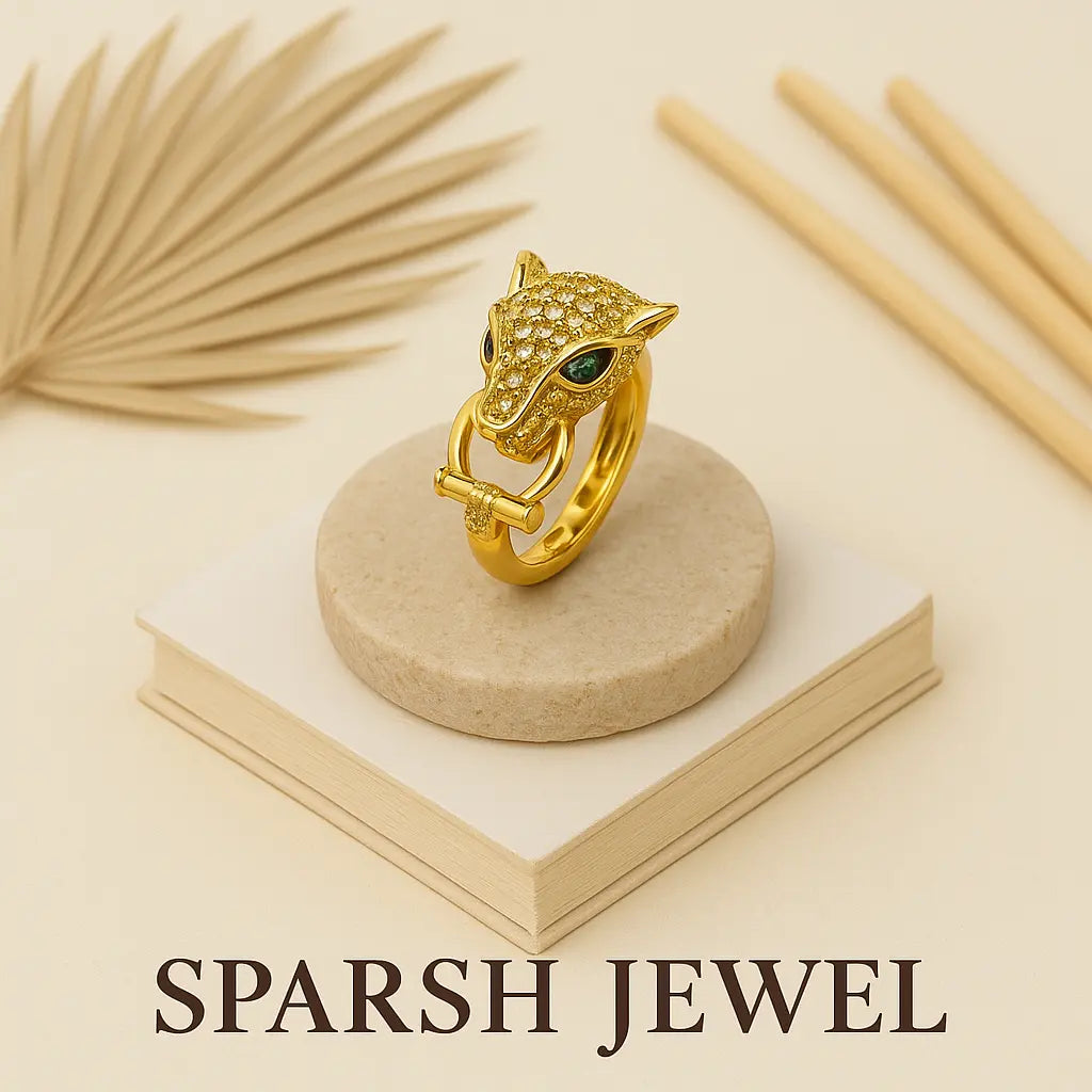 Golden Panther Ring with Green Eyes | Luxury Gold-Plated Jewelry lifestylebysparsh.in