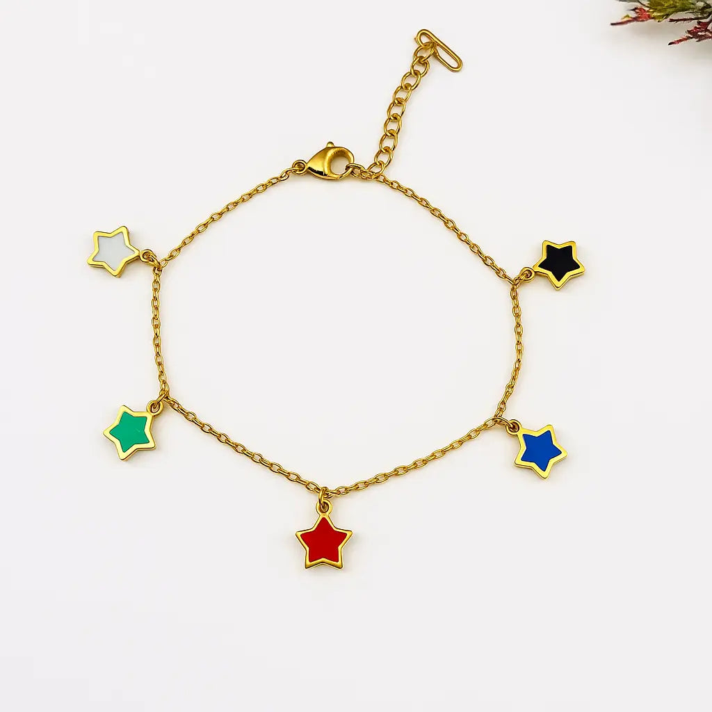 Gold Plated Multi-Colored Star Charm Bracelet | Trendy & Elegant Jewelry | Lifestyle by Sparsh lifestylebysparsh.in