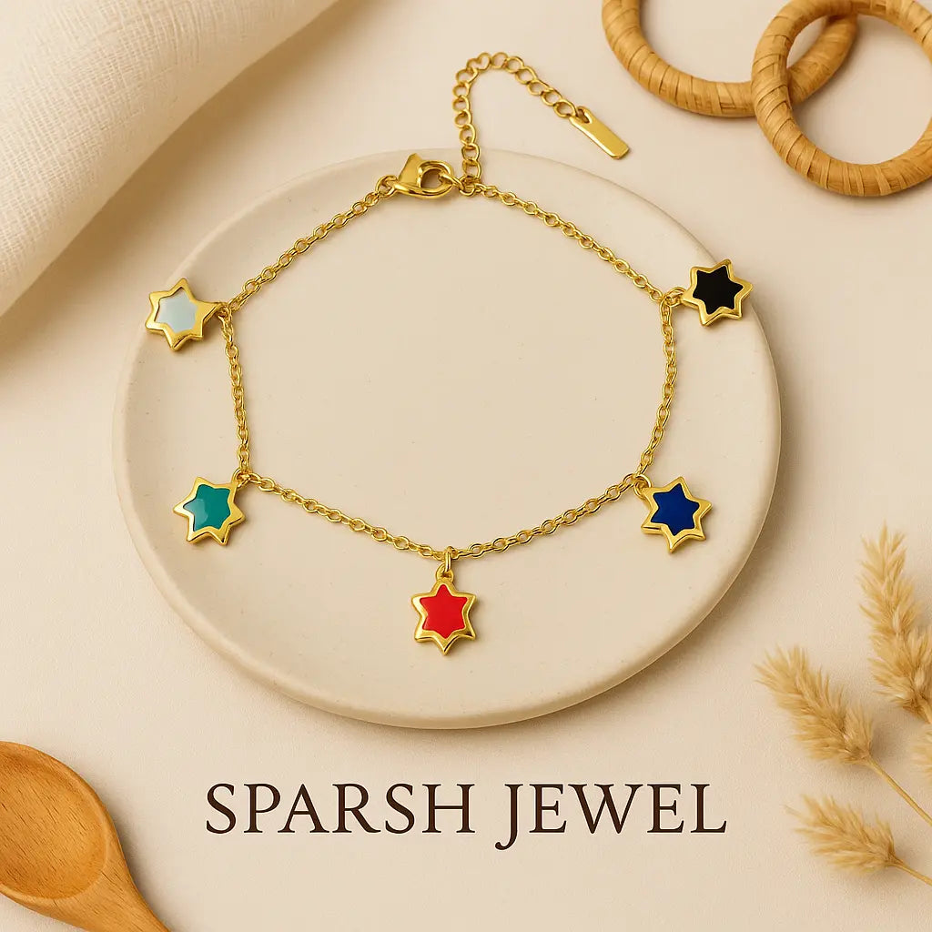Gold Plated Multi-Colored Star Charm Bracelet | Trendy & Elegant Jewelry | Lifestyle by Sparsh lifestylebysparsh.in