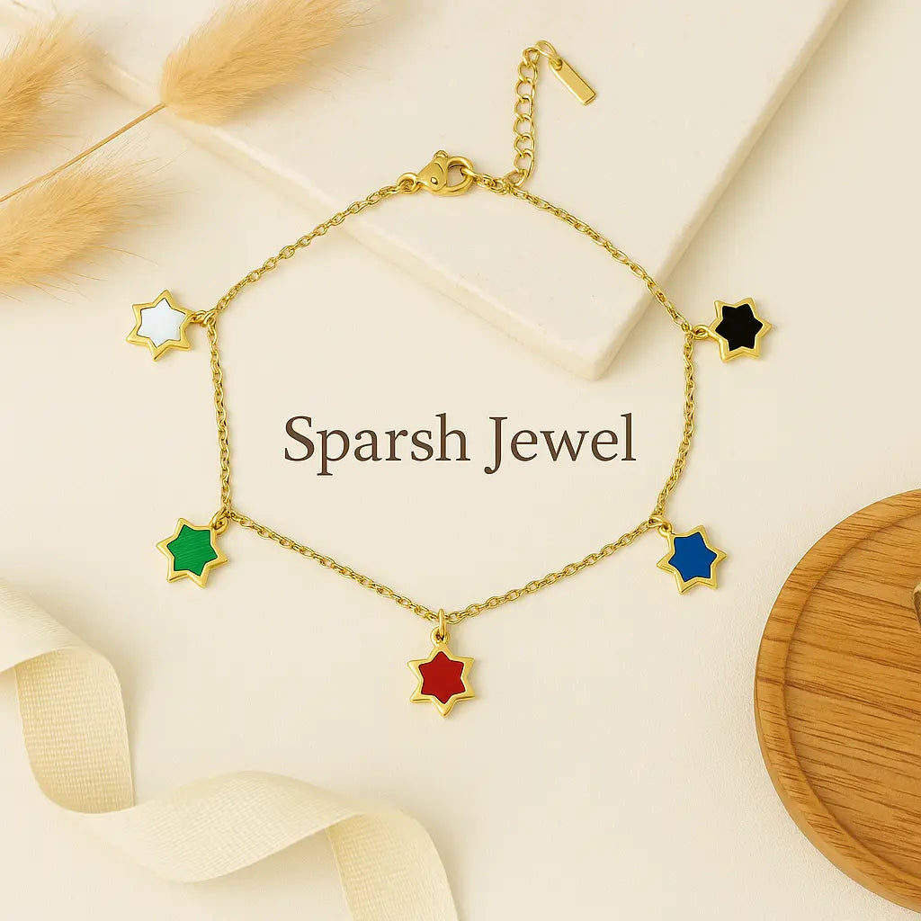 Gold Plated Multi-Colored Star Charm Bracelet | Trendy & Elegant Jewelry | Lifestyle by Sparsh lifestylebysparsh.in