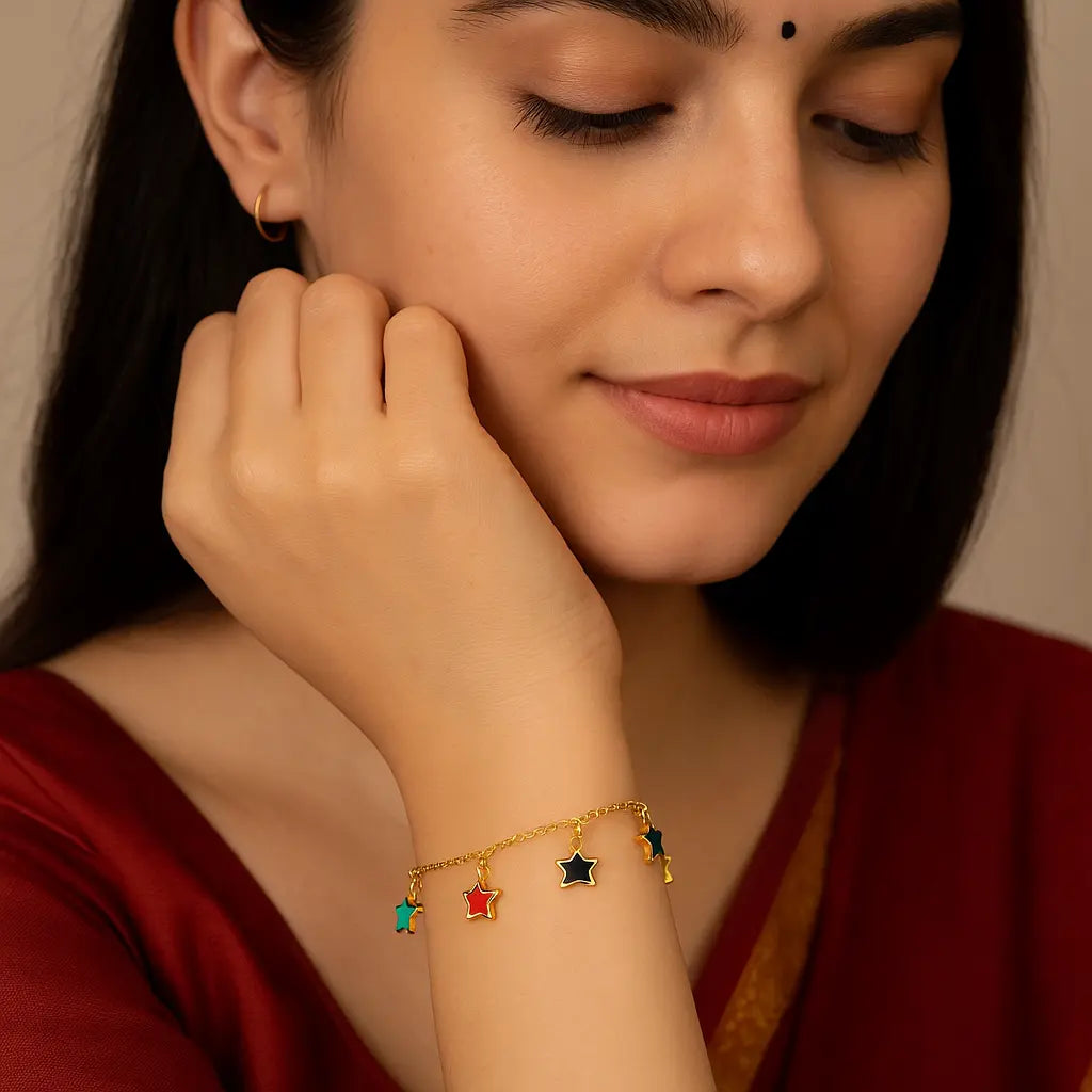 Gold Plated Multi-Colored Star Charm Bracelet | Trendy & Elegant Jewelry | Lifestyle by Sparsh lifestylebysparsh.in