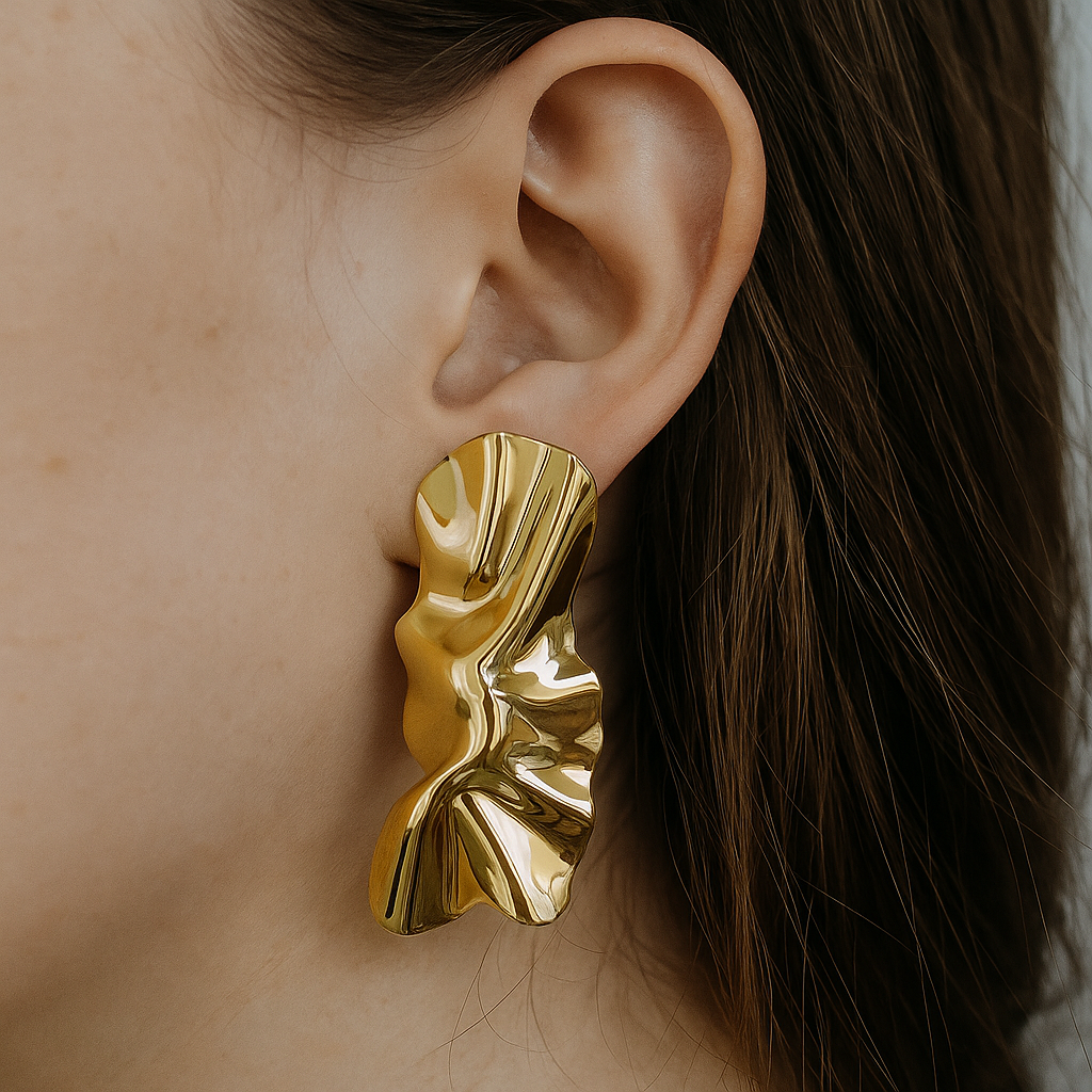 Gold Sculpted Statement Earrings lifestylebysparsh.in