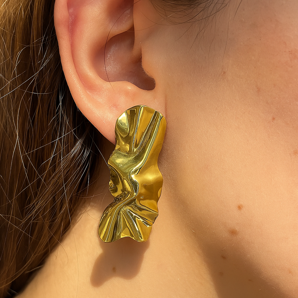 Gold Sculpted Statement Earrings lifestylebysparsh.in