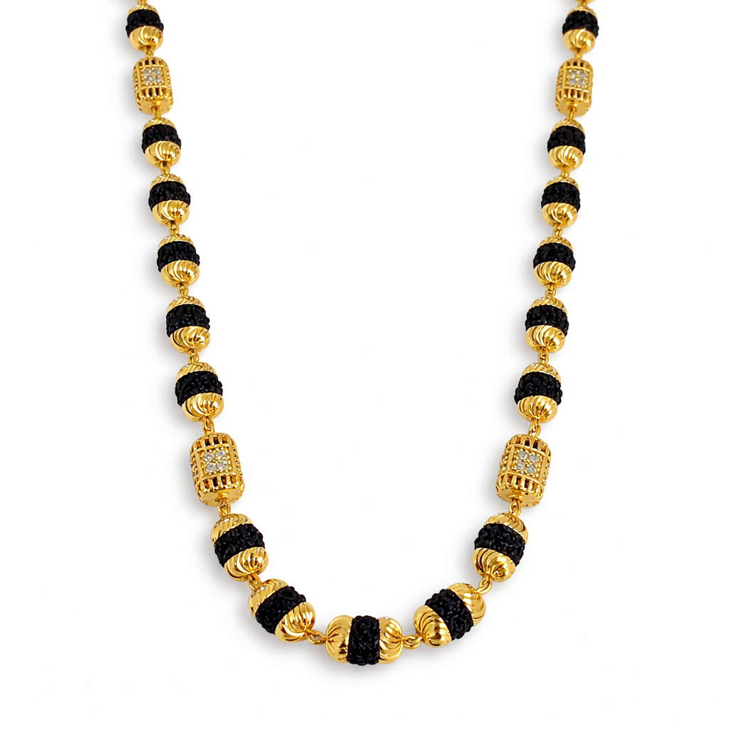 1 Gram Gold Plated - Premium Gold-Capped Rudraksha Mala with Designer Beads | SJ-RM-014