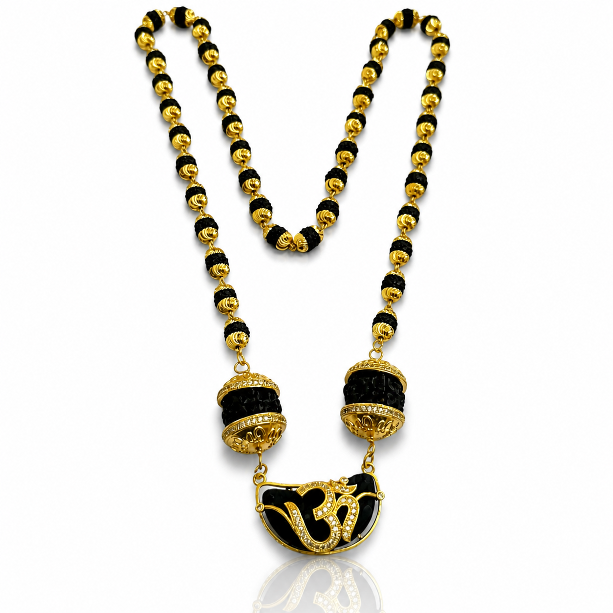 Ek Mukhi Rudraksha Om Pendant Mala | 1 Gram Gold Plated | SJ-RM-18
