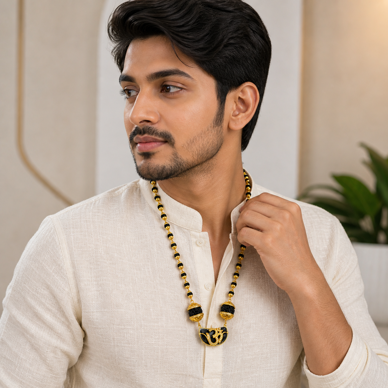 Ek Mukhi Rudraksha Om Pendant Mala | 1 Gram Gold Plated | SJ-RM-18