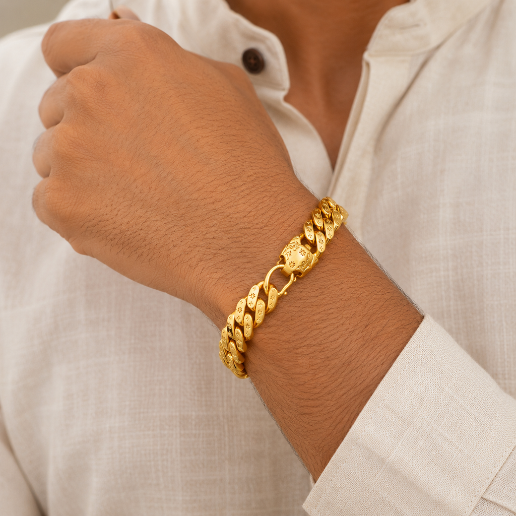 Gold Plated Square Pokal Chain Bracelet for Men – SJ-BR-01