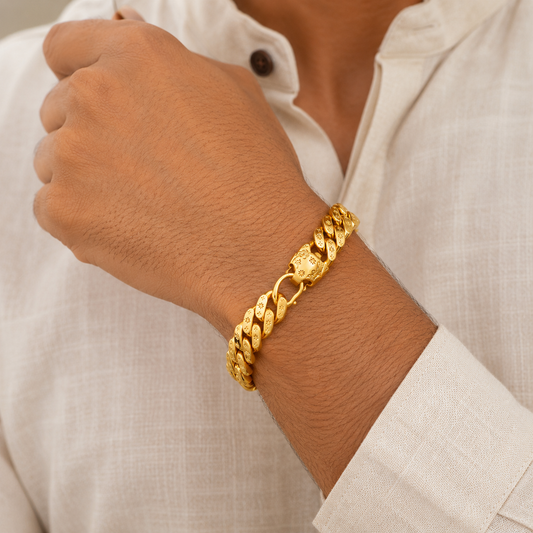 Gold Plated Square Pokal Chain Bracelet for Men – SJ-BR-01