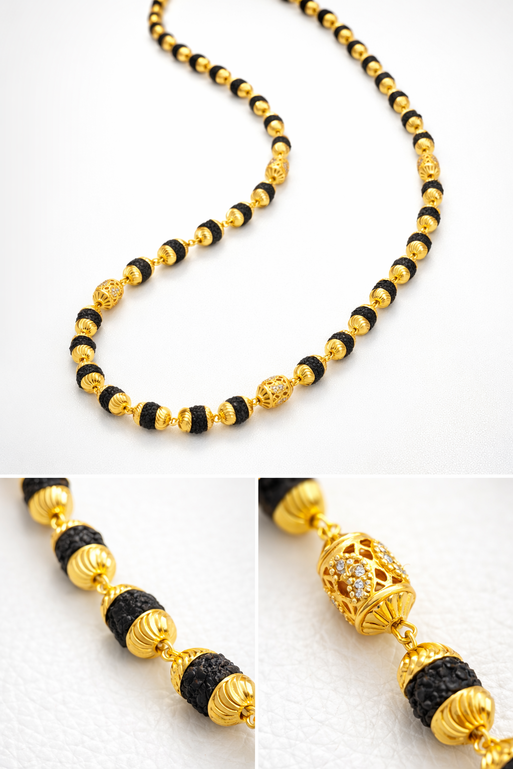 Premium Rudraksha Mala with Gold Beads — Sacred & Handcrafted | SJ-RM-016