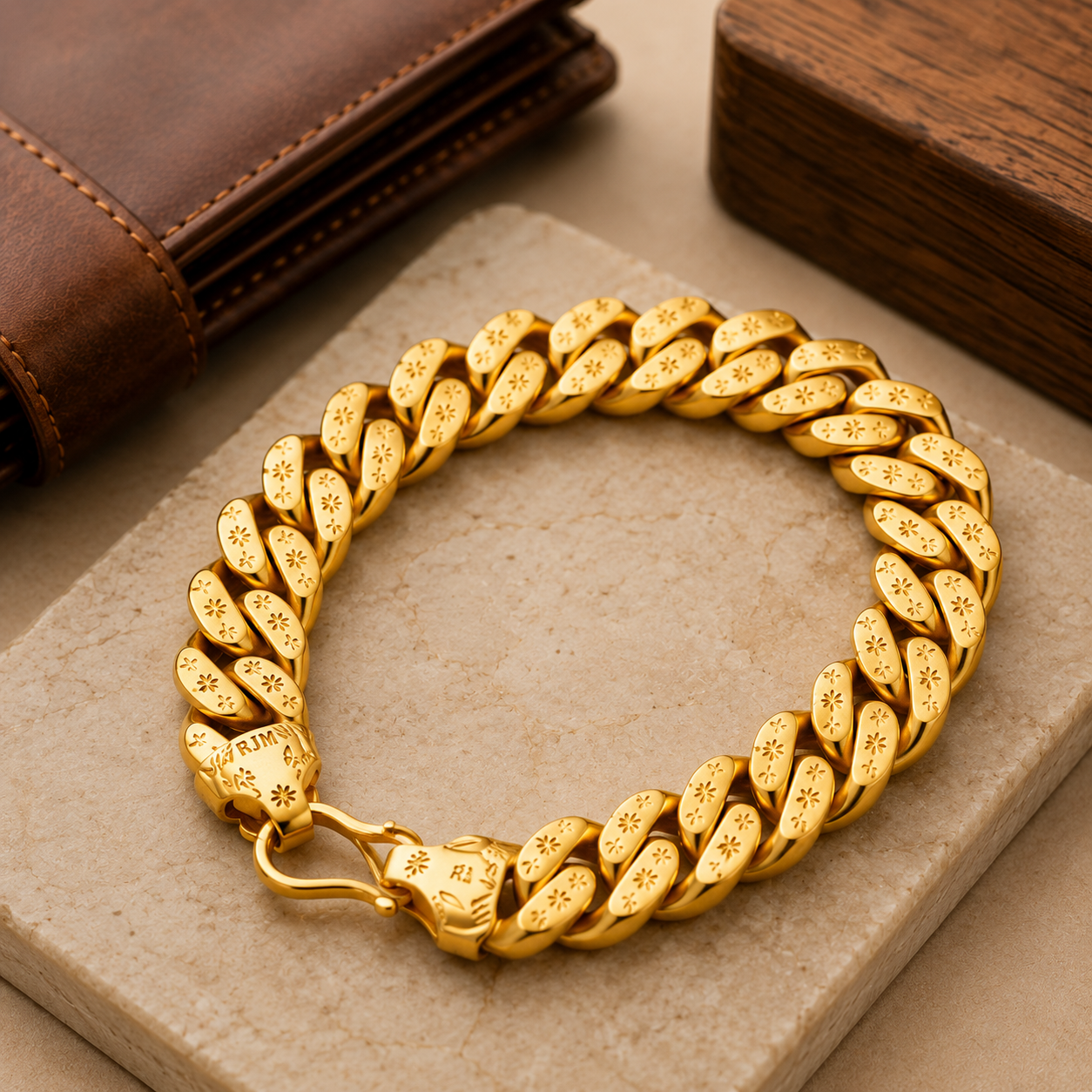 Gold Plated Square Pokal Chain Bracelet for Men – SJ-BR-01
