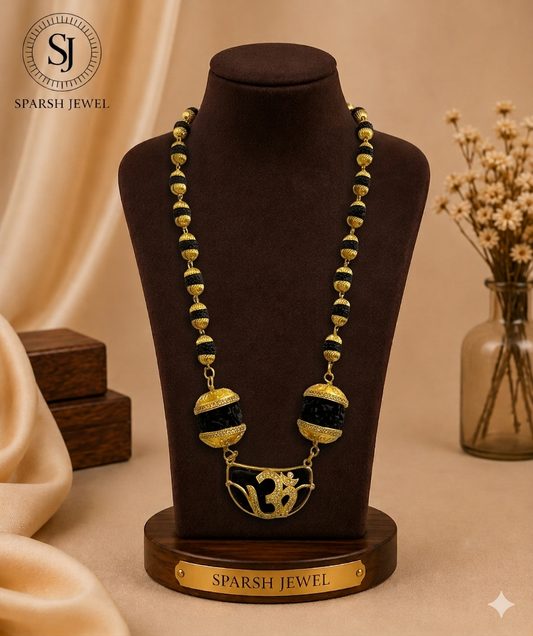 Ek Mukhi Rudraksha Om Pendant Mala | 1 Gram Gold Plated | SJ-RM-18