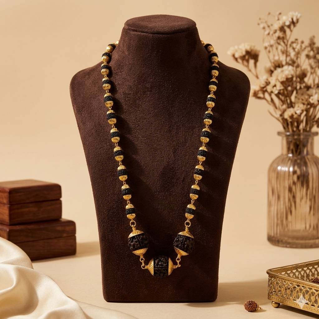 Rudraksha Gold Mala – Premium Spiritual Necklace SJ-RM-019