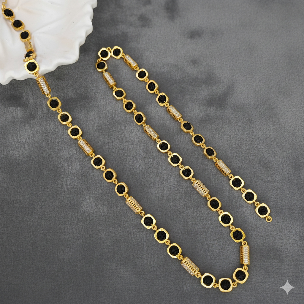 1 Gram Gold Plated - Exclusive Diamond Beads Gold Plated Rudraksha Mala | SJ-RM-011