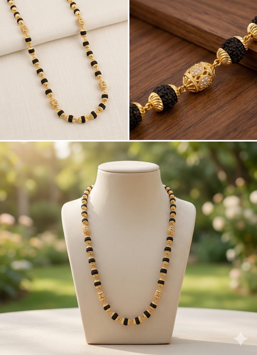 Premium Rudraksha Mala with Gold Beads — Sacred & Handcrafted | SJ-RM-016