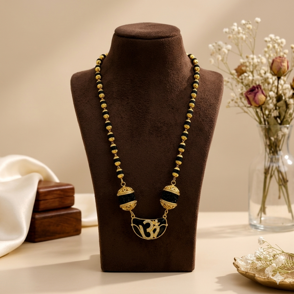 Ek Mukhi Rudraksha Om Pendant Mala | 1 Gram Gold Plated | SJ-RM-18