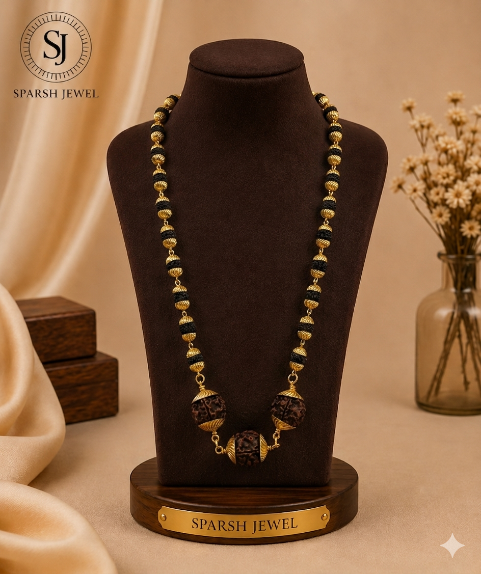 Rudraksha Gold Mala – Premium Spiritual Necklace SJ-RM-019