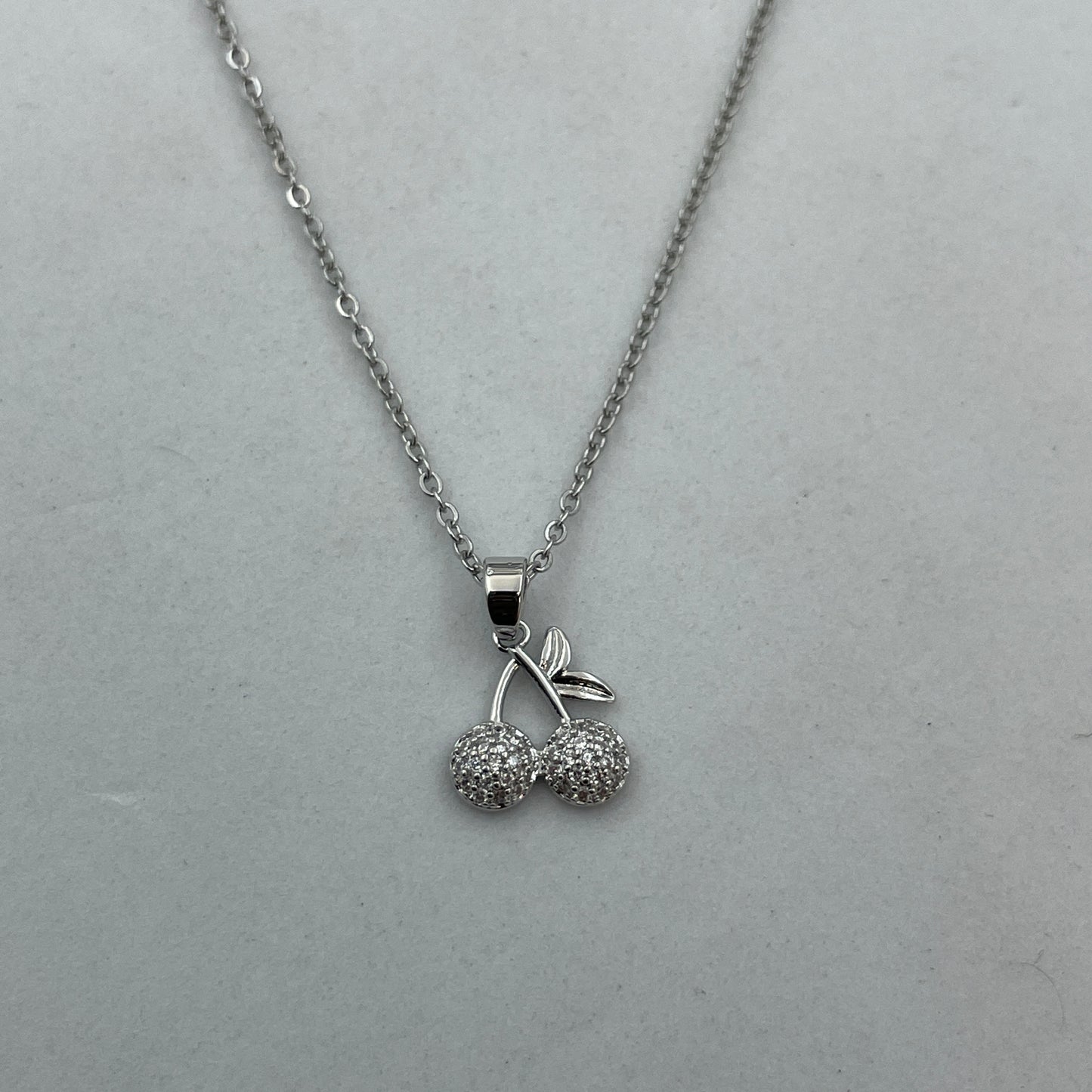 Diamond Cherry Pendant Necklace - Sterling Silver