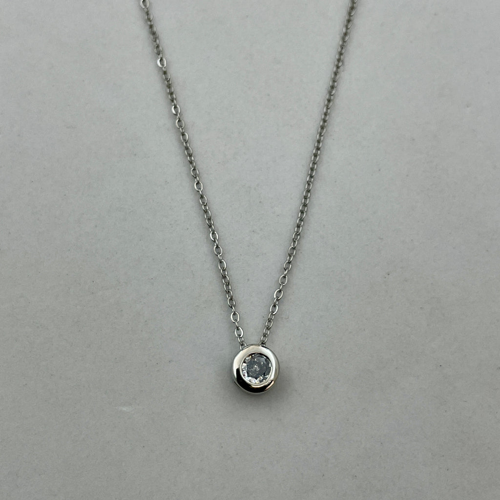 Bezel-Set Solitaire Diamond Pendant Necklace - Sterling Silver