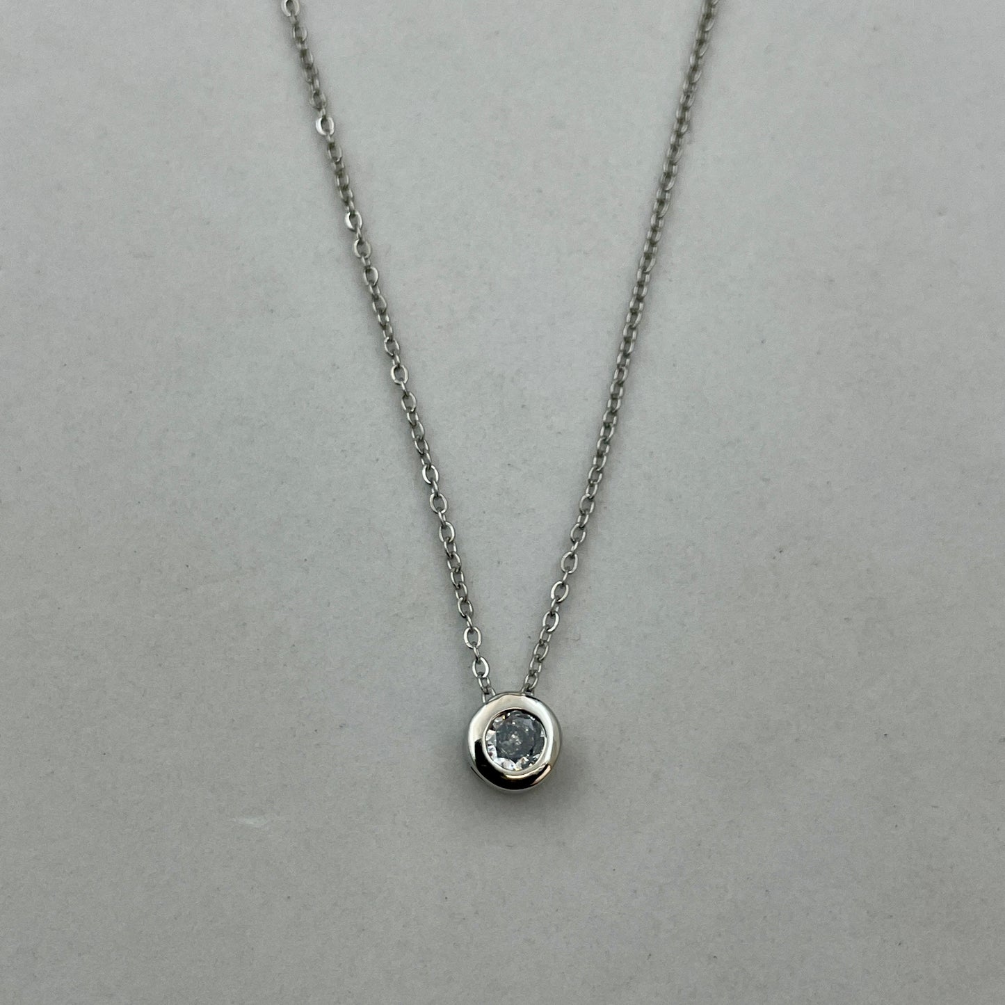 Bezel-Set Solitaire Diamond Pendant Necklace - Sterling Silver