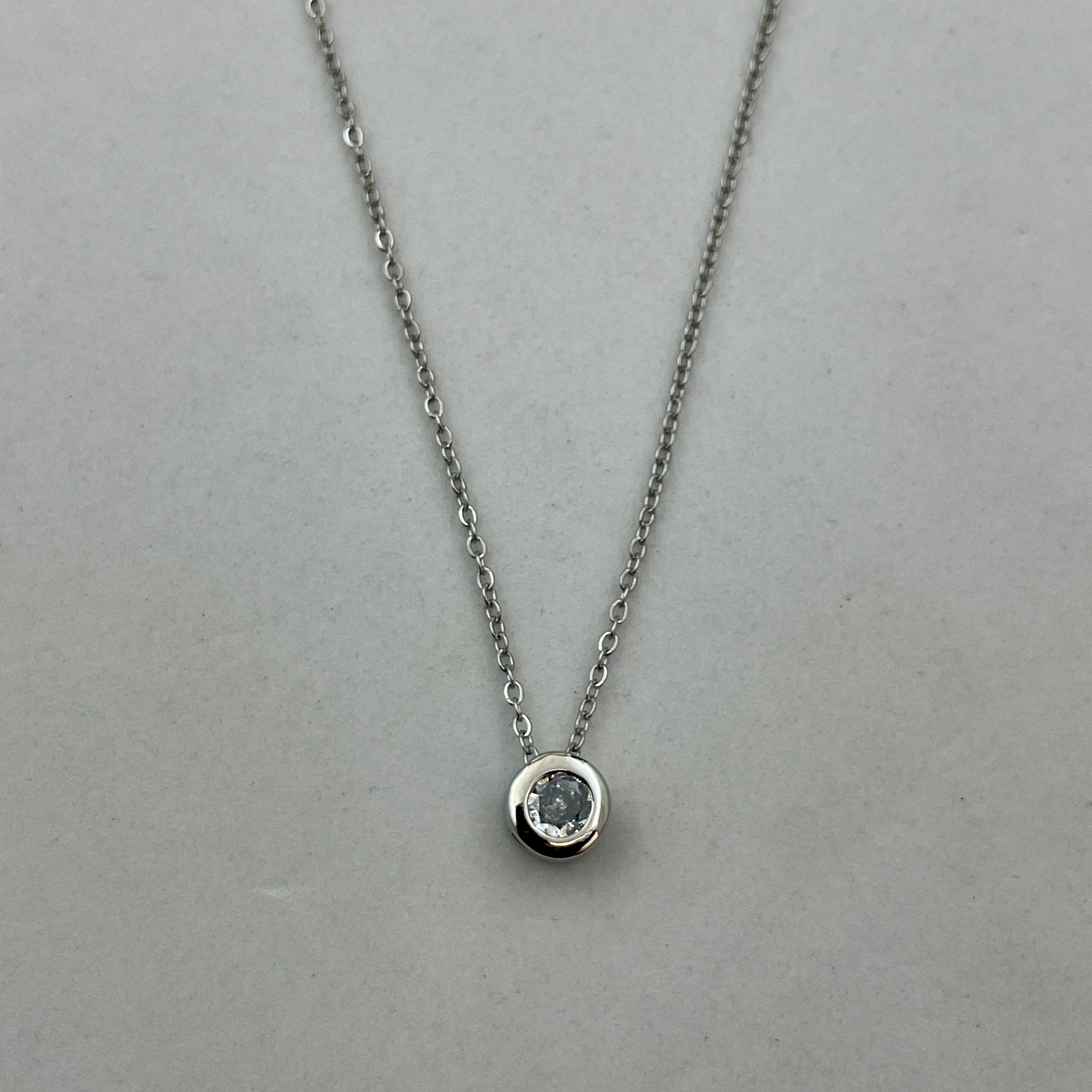 Bezel-Set Solitaire Diamond Pendant Necklace - Sterling Silver