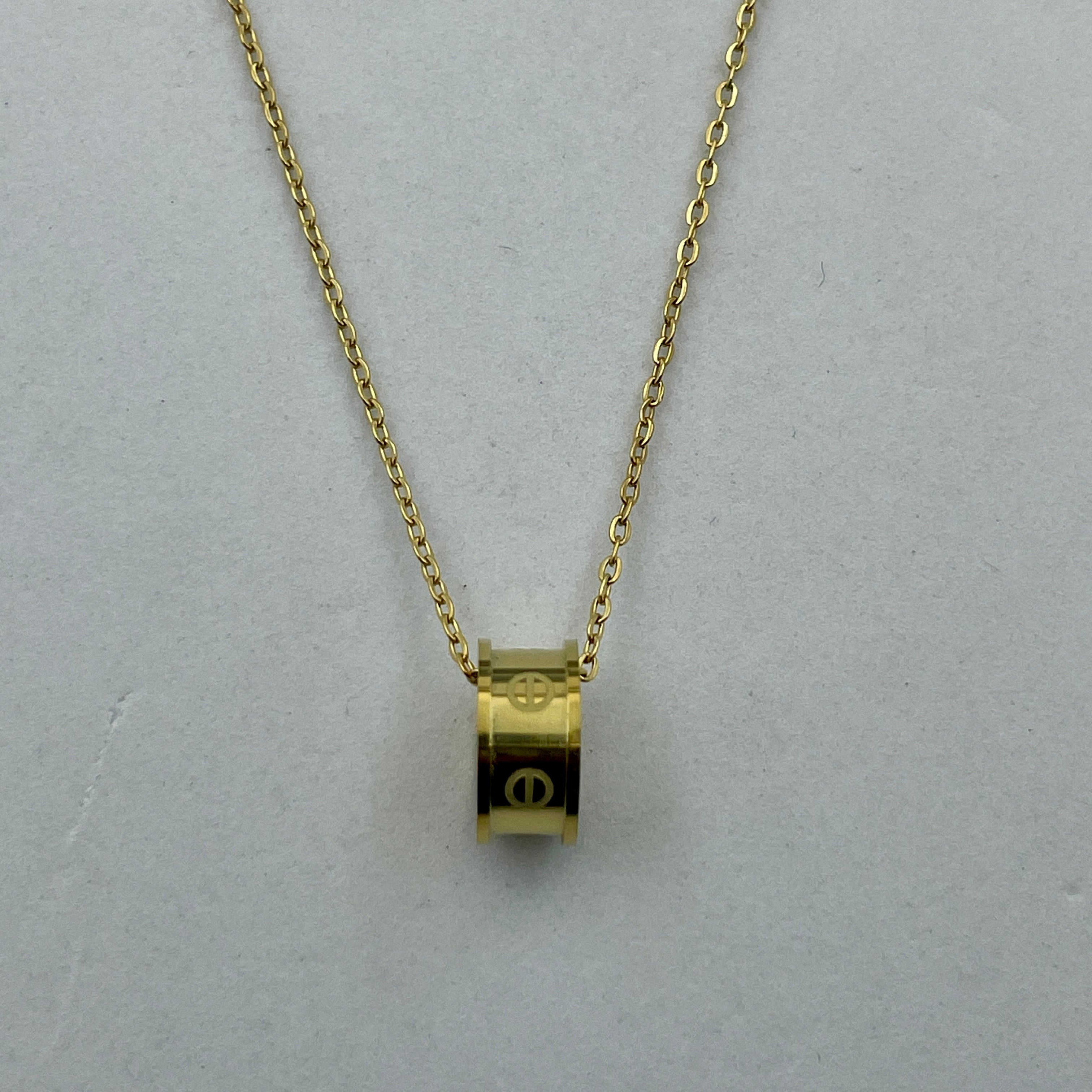 Thai Cylinder Pendant - Gold Plated with Sacred Symbol Chain Necklace