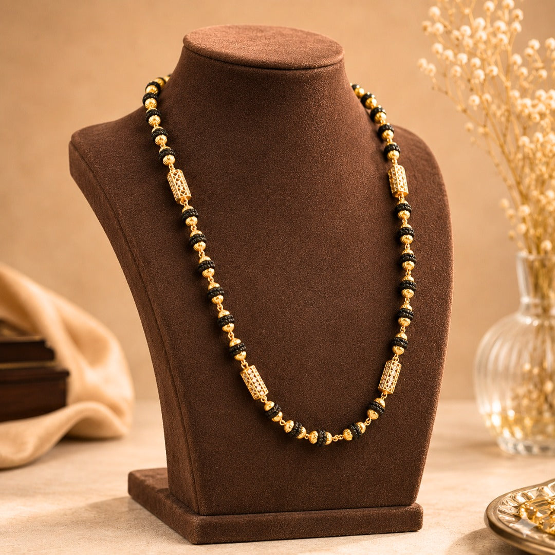 1 Gram Gold Plated - Designer Gold Plated Diamond Beads Rudraksha Mala | SJ-RM-002