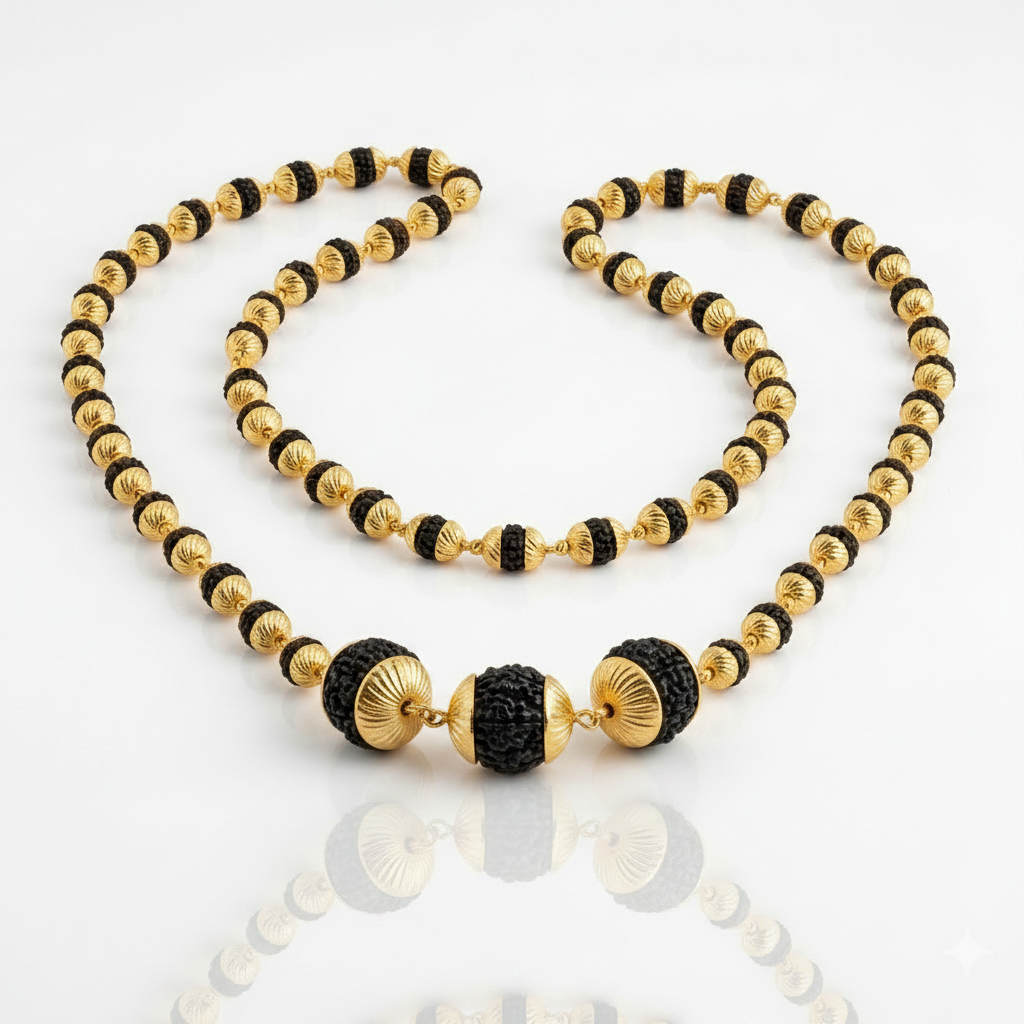 Rudraksha Gold Mala – Premium Spiritual Necklace SJ-RM-019