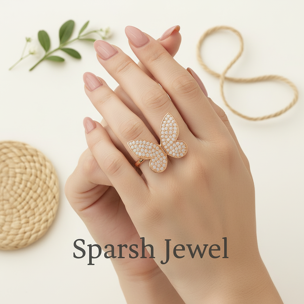 Butterfly ring on female hand