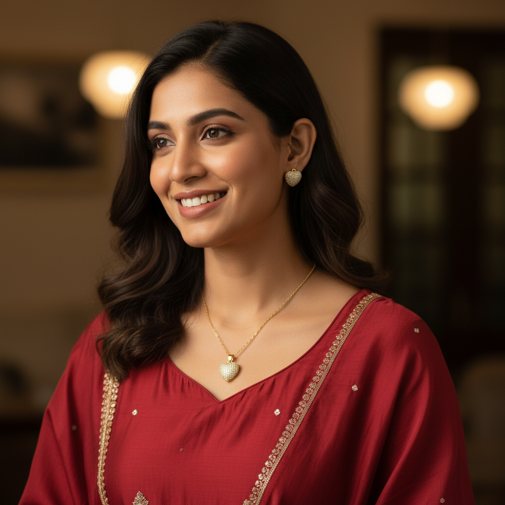 Candid lifestyle gold heart jewelry