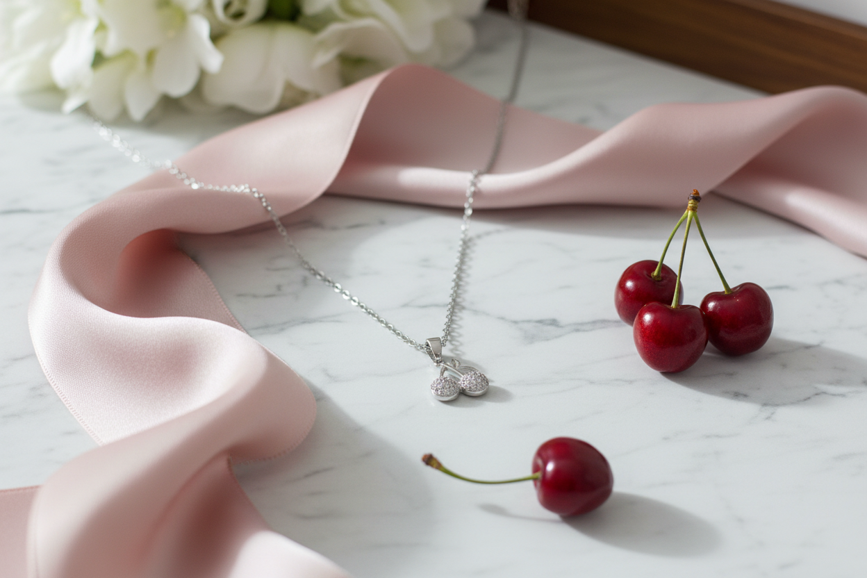 Cherry pendant - lifestyle with props