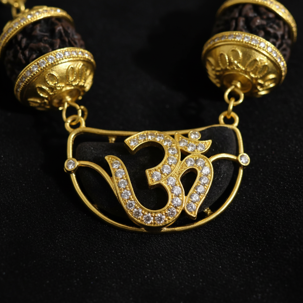 Ek Mukhi Rudraksha Om Pendant Mala | 1 Gram Gold Plated | SJ-RM-18