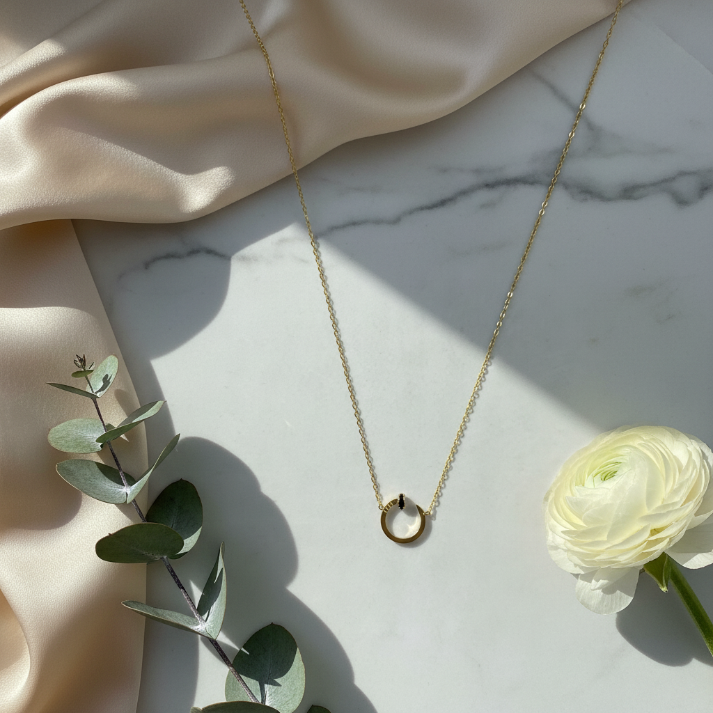 Gold Circle Pendant Necklace Lifestyle Shot