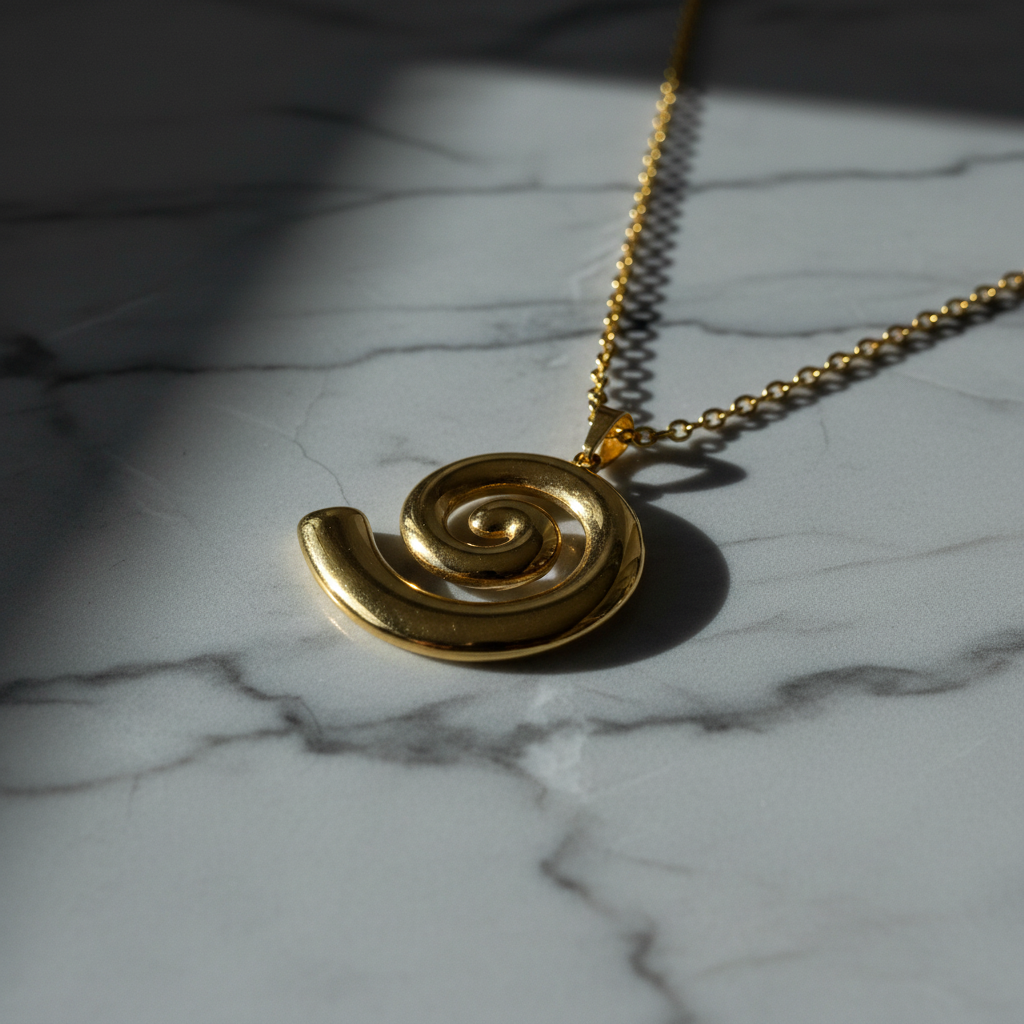 Gold spiral pendant - artistic angle