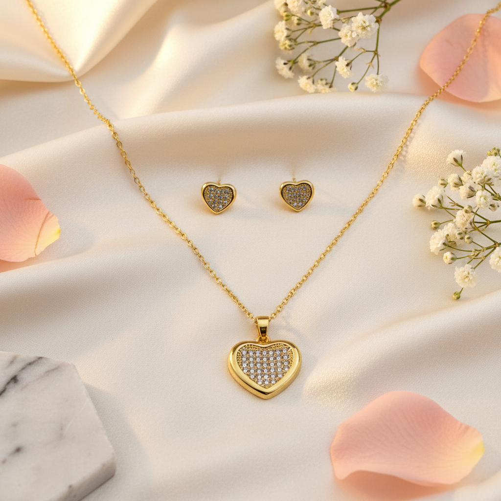 Heart jewelry set with elegant background