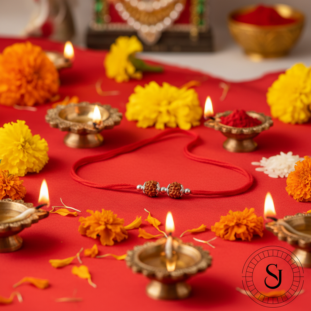 Sparsh Jewel Double Rudraksha Rakhi traditional festive look
