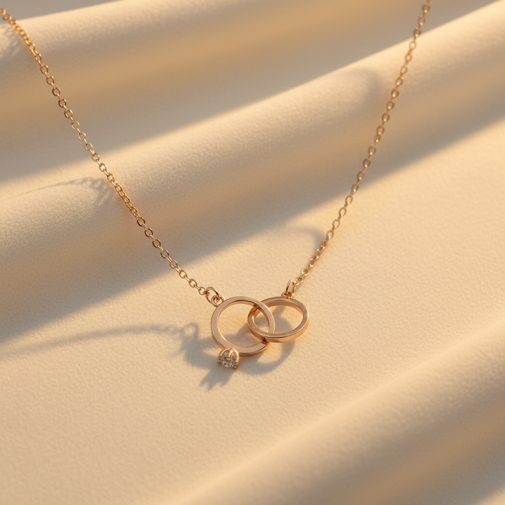 Interlocking rings pendant on cream background