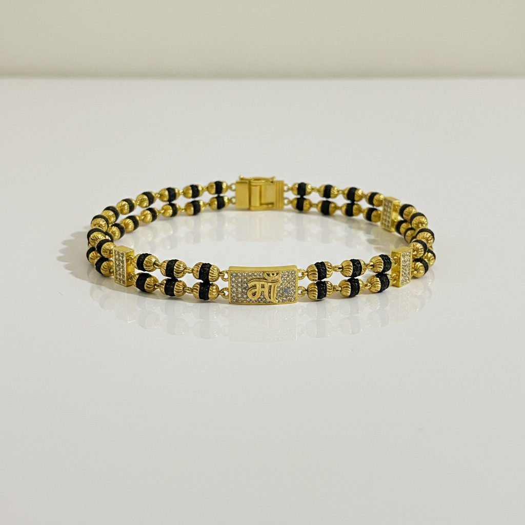 Gold Plated Maa Bracelet with Black Beads – SJ-BR-02